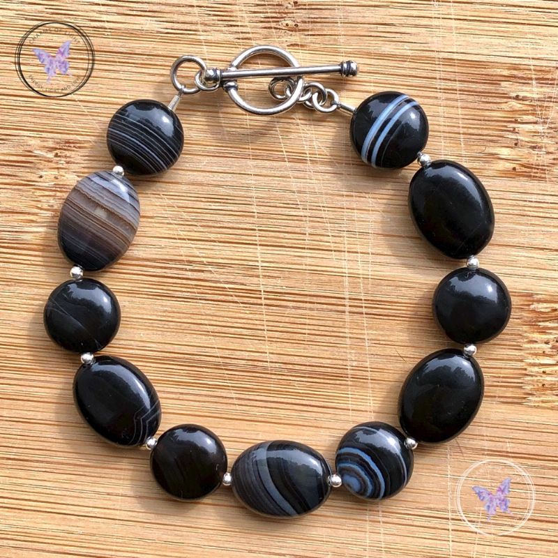 Black Sardonyx Oval & Coin Bracelet